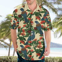 New Zealand Christmas Hawaiian Shirt Romantic Tui Birds on Pohutukawa - Ivory LT7 - Polynesian Pride