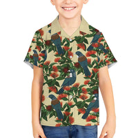 New Zealand Christmas Hawaiian Shirt Romantic Tui Birds on Pohutukawa - Ivory LT7 - Polynesian Pride