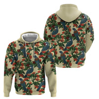 New Zealand Christmas Hoodie Romantic Tui Birds on Pohutukawa - Ivory LT7 - Polynesian Pride