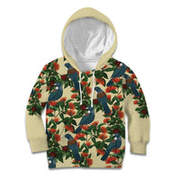 New Zealand Christmas Kid Hoodie Romantic Tui Birds on Pohutukawa - Ivory LT7 Hoodie Ivory - Polynesian Pride