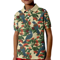 New Zealand Christmas Kid Polo Shirt Romantic Tui Birds on Pohutukawa - Ivory LT7 Kid Ivory - Polynesian Pride