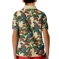 New Zealand Christmas Kid Polo Shirt Romantic Tui Birds on Pohutukawa - Ivory LT7 - Polynesian Pride