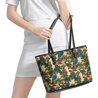 New Zealand Christmas Leather Tote Bag Romantic Tui Birds on Pohutukawa - Ivory LT7 - Polynesian Pride