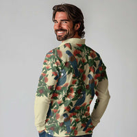 New Zealand Christmas Long Sleeve Polo Shirt Romantic Tui Birds on Pohutukawa - Ivory LT7 - Polynesian Pride