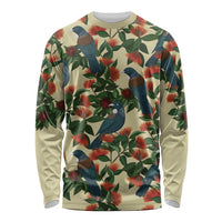 New Zealand Christmas Long Sleeve Shirt Romantic Tui Birds on Pohutukawa - Ivory LT7 Unisex Ivory - Polynesian Pride