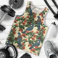 New Zealand Christmas Men Tank Top Romantic Tui Birds on Pohutukawa - Ivory LT7 - Polynesian Pride