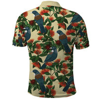New Zealand Christmas Polo Shirt Romantic Tui Birds on Pohutukawa - Ivory LT7 - Polynesian Pride