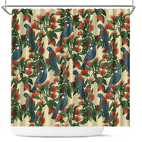 New Zealand Christmas Shower Curtain Romantic Tui Birds on Pohutukawa - Ivory LT7 Ivory - Polynesian Pride