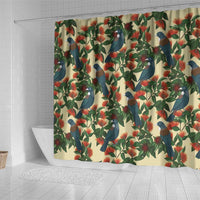 New Zealand Christmas Shower Curtain Romantic Tui Birds on Pohutukawa - Ivory LT7 - Polynesian Pride