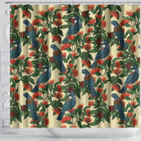 New Zealand Christmas Shower Curtain Romantic Tui Birds on Pohutukawa - Ivory LT7 - Polynesian Pride