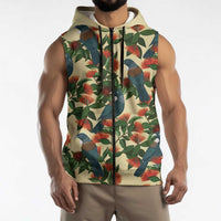 New Zealand Christmas Sleeveless Zip Hoodie Romantic Tui Birds on Pohutukawa - Ivory LT7 - Polynesian Pride