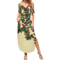 New Zealand Christmas Summer Maxi Dress Romantic Tui Birds on Pohutukawa - Ivory LT7 Women Ivory - Polynesian Pride