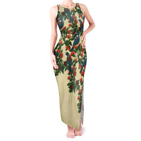 New Zealand Christmas Tank Maxi Dress Romantic Tui Birds on Pohutukawa - Ivory LT7 Women Ivory - Polynesian Pride