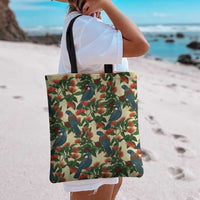 New Zealand Christmas Tote Bag Romantic Tui Birds on Pohutukawa - Ivory LT7 - Polynesian Pride