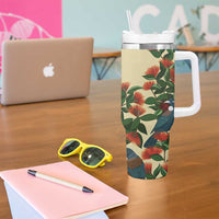 New Zealand Christmas Tumbler With Handle Romantic Tui Birds on Pohutukawa - Ivory LT7 - Polynesian Pride