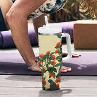 New Zealand Christmas Tumbler With Handle Romantic Tui Birds on Pohutukawa - Ivory LT7 - Polynesian Pride