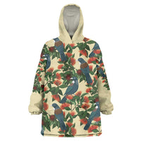 New Zealand Christmas Wearable Blanket Hoodie Romantic Tui Birds on Pohutukawa - Ivory LT7 One Size Ivory - Polynesian Pride