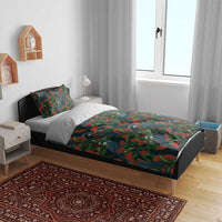 New Zealand Christmas Bedding Set Romantic Tui Birds on Pohutukawa - Cobalt - Polynesian Pride