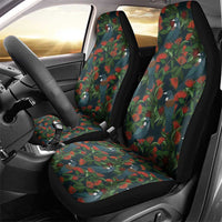 New Zealand Christmas Car Seat Cover Romantic Tui Birds on Pohutukawa - Cobalt LT7 - Polynesian Pride