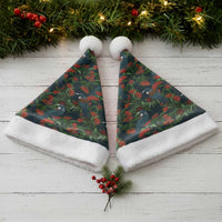 New Zealand Christmas Santa Hat Romantic Tui Birds on Pohutukawa - Cobalt - Polynesian Pride