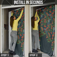 New Zealand Christmas Door Cover Romantic Tui Birds on Pohutukawa - Cobalt LT7 - Polynesian Pride