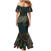 New Zealand Christmas Family Matching Mermaid Dress and Hawaiian Shirt Romantic Tui Birds on Pohutukawa - Cobalt LT7 - Polynesian Pride