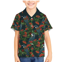 New Zealand Christmas Family Matching Mermaid Dress and Hawaiian Shirt Romantic Tui Birds on Pohutukawa - Cobalt LT7 Son's Shirt Cobalt - Polynesian Pride
