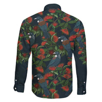 New Zealand Christmas Family Matching Off Shoulder Maxi Dress and Hawaiian Shirt Romantic Tui Birds on Pohutukawa - Cobalt LT7 - Polynesian Pride