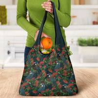 New Zealand Christmas Grocery Bag Romantic Tui Birds on Pohutukawa - Cobalt LT7 - Polynesian Pride