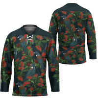 New Zealand Christmas Hockey Jersey Romantic Tui Birds on Pohutukawa - Cobalt LT7 - Polynesian Pride