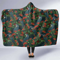 New Zealand Christmas Hooded Blanket Romantic Tui Birds on Pohutukawa - Cobalt LT7 One Size Cobalt - Polynesian Pride