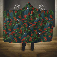 New Zealand Christmas Hooded Blanket Romantic Tui Birds on Pohutukawa - Cobalt LT7 - Polynesian Pride