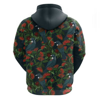 New Zealand Christmas Hoodie Romantic Tui Birds on Pohutukawa - Cobalt LT7 - Polynesian Pride