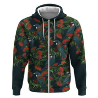 New Zealand Christmas Hoodie Romantic Tui Birds on Pohutukawa - Cobalt LT7 Zip Hoodie Cobalt - Polynesian Pride