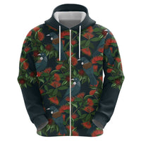 New Zealand Christmas Hoodie Romantic Tui Birds on Pohutukawa - Cobalt LT7 - Polynesian Pride