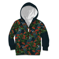 New Zealand Christmas Kid Hoodie Romantic Tui Birds on Pohutukawa - Cobalt LT7 Zip Hoodie Cobalt - Polynesian Pride