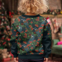 New Zealand Christmas Kid Ugly Christmas Sweater Romantic Tui Birds on Pohutukawa - Cobalt LT7 - Polynesian Pride