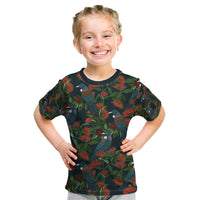 New Zealand Christmas Kid T Shirt Romantic Tui Birds on Pohutukawa - Cobalt LT7 Cobalt - Polynesian Pride