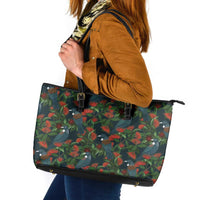 New Zealand Christmas Leather Tote Bag Romantic Tui Birds on Pohutukawa - Cobalt LT7 Cobalt - Polynesian Pride