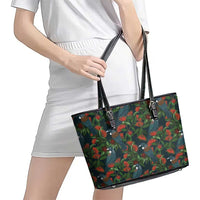 New Zealand Christmas Leather Tote Bag Romantic Tui Birds on Pohutukawa - Cobalt LT7 - Polynesian Pride