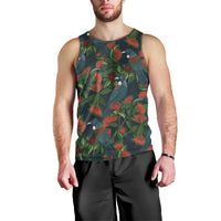 New Zealand Christmas Men Tank Top Romantic Tui Birds on Pohutukawa - Cobalt LT7 - Polynesian Pride