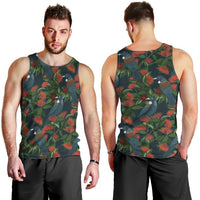 New Zealand Christmas Men Tank Top Romantic Tui Birds on Pohutukawa - Cobalt LT7 - Polynesian Pride