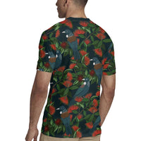 New Zealand Christmas Rugby Jersey Romantic Tui Birds on Pohutukawa - Cobalt LT7 - Polynesian Pride