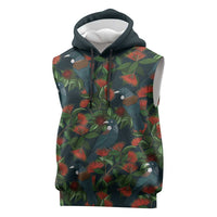 New Zealand Christmas Sleeveless Hoodie Romantic Tui Birds on Pohutukawa - Cobalt LT7 Cobalt - Polynesian Pride