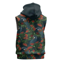 New Zealand Christmas Sleeveless Zip Hoodie Romantic Tui Birds on Pohutukawa - Cobalt LT7 - Polynesian Pride