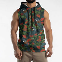 New Zealand Christmas Sleeveless Zip Hoodie Romantic Tui Birds on Pohutukawa - Cobalt LT7 - Polynesian Pride
