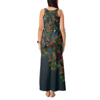 New Zealand Christmas Tank Maxi Dress Romantic Tui Birds on Pohutukawa - Cobalt LT7 - Polynesian Pride