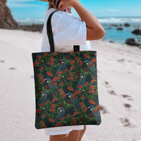 New Zealand Christmas Tote Bag Romantic Tui Birds on Pohutukawa - Cobalt LT7 - Polynesian Pride