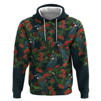 New Zealand Christmas Zip Hoodie Romantic Tui Birds on Pohutukawa - Cobalt LT7 Pullover Hoodie Cobalt - Polynesian Pride