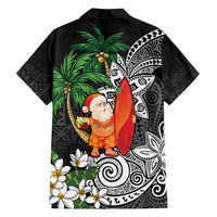 Polynesian Family Matching Off Shoulder Maxi Dress and Hawaiian Shirt Tropical Santa - Plumeria Black Vintage LT7 - Polynesian Pride